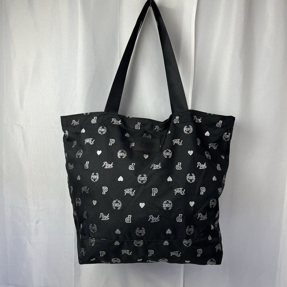 Victoria's Secret Pink Large Weekend Tote Bag- Black/Silver Sparkle NWOT